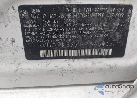 2009 BMW 328I xDrive z USA, uszkodzony, nr VIN WBAPK53519A645435